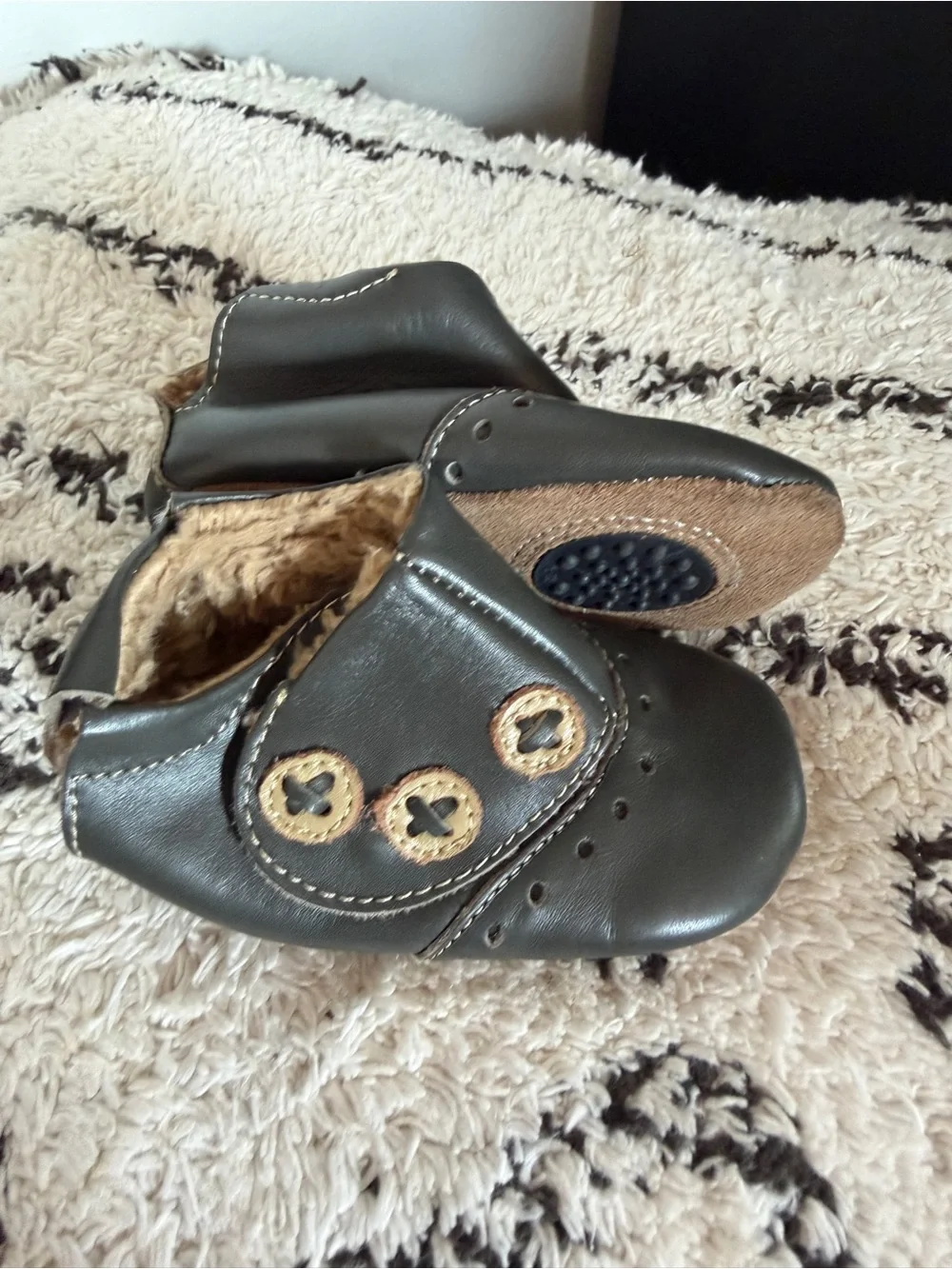 Livie & Luca Black Faux-Leather Baby Booties with Fur Trim
